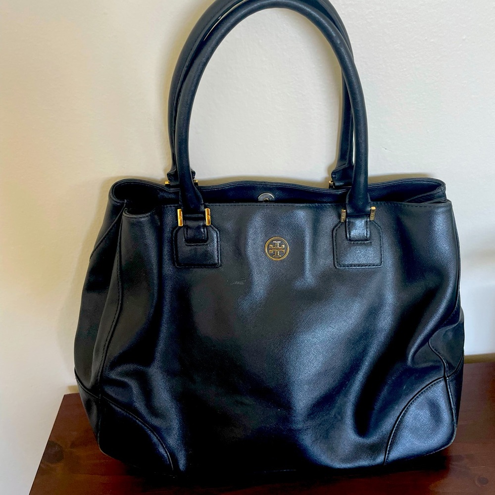 Tory Burch black vegan leather midsized shoulder bag